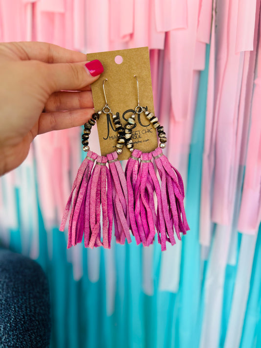 JUMBO PURPLE AND BEAD DANGLE EARRINGS