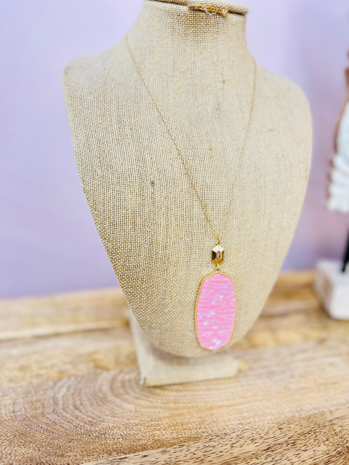 PINK MARBLE STONE LONG NECKLACE