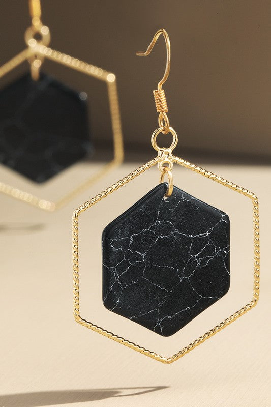 HEXAGON NATURAL STONE EARRINGS