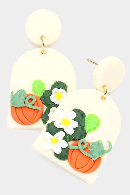 PUMPKIN FLOWER ACCENTED CLAY EARRING