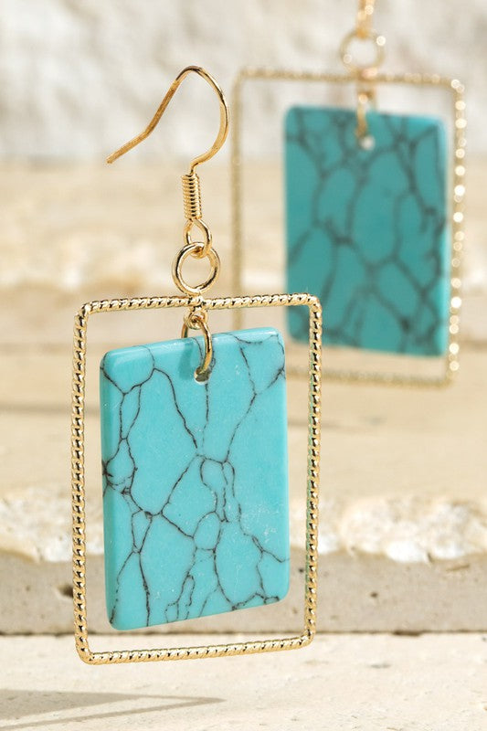 RECTANGLE NATURAL STONE DANGLE DROP EARRING