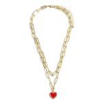 DRUZY HEART DOUBLE CHAIN NECKLACE