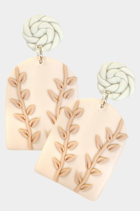 Leaf Detailed Clay Dangle Earrings