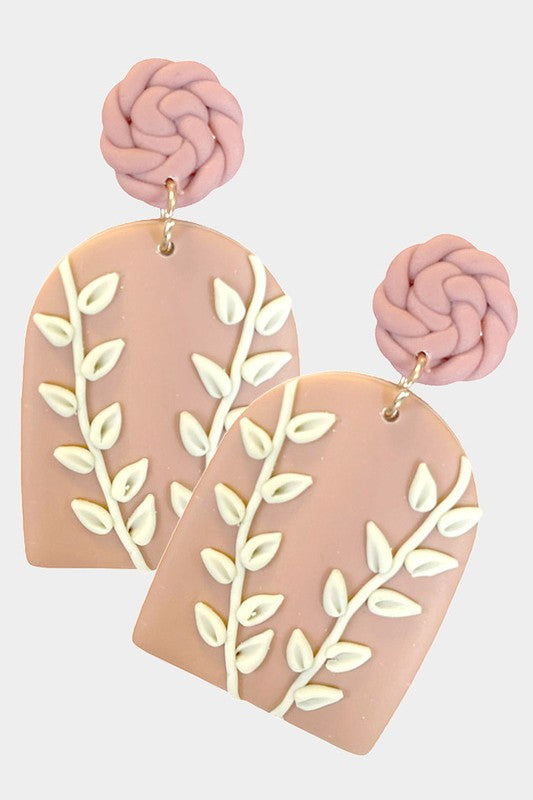 Leaf Detailed Clay Dangle Earrings