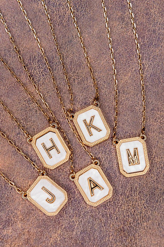 DYLAN- Initial Tag Pendant Necklace Gold/White