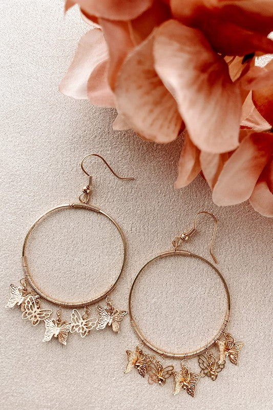 GOLD HOOP BUTTERFLY EARRINGS