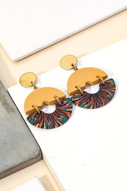 TWO TONE SEMI CIRCLE DROP EARRING