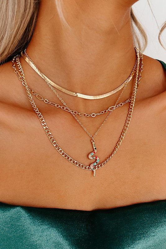 GOLD HERRINGBONE CHAIN DETAIL LAYERED NECKLACE