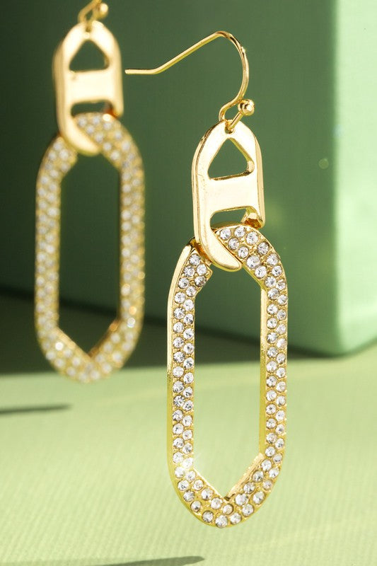 PAVE CRYSTALS ON HEXAGON EARRINGS