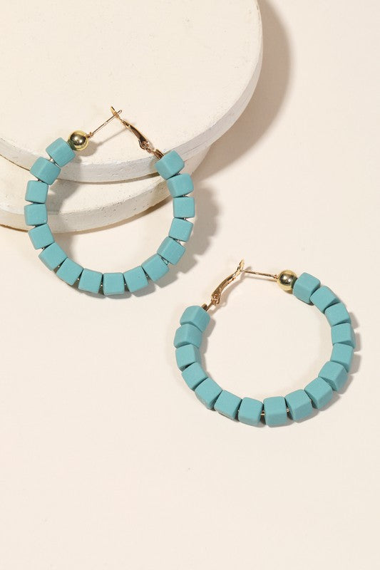 CUBE BEADED LATCH HOOP EARRING