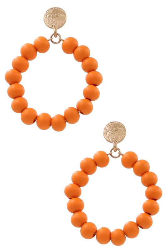 ORANGE BEADED CIRCLE EARRINGS