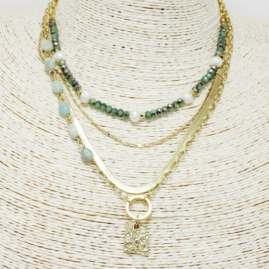 HAMMERED METAL CHARM LAYERED NECKLACE
