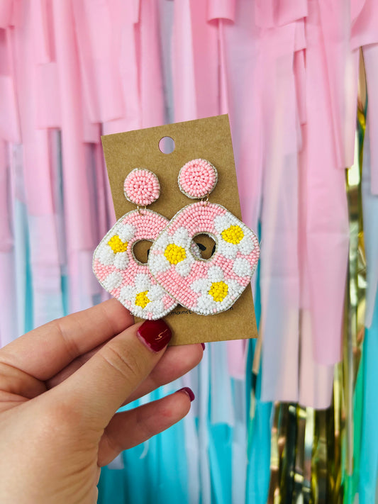 FLORAL SEED BEADED DROP EARRINGS