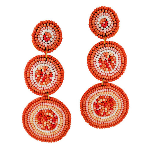 TRIPLE ROUND SEED BEADED DANGLE EARRING