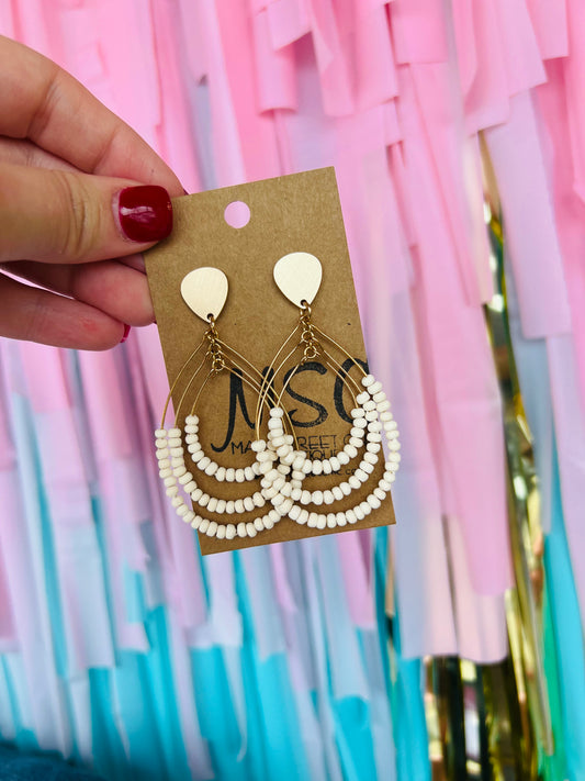 LAYERED BEADED WIRE TEARDROP EARRINGS