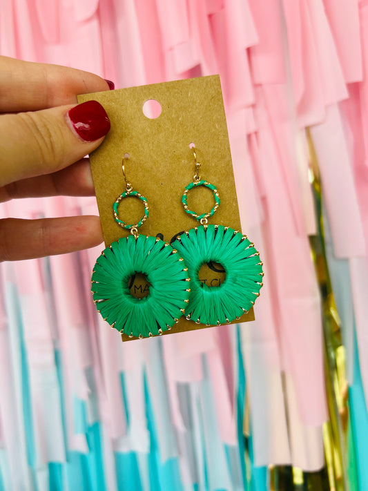 ROUND RAFFIA FAN DISC DROP EARRINGS