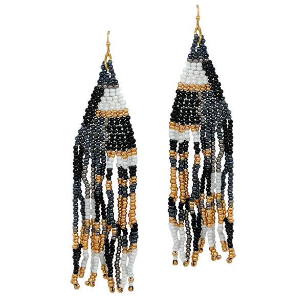 TASSEL EARRINGS W SEED BEADS