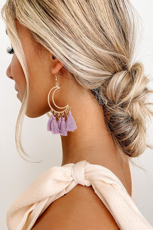 MOON SHAPED EARRINGS WITH TASSEL