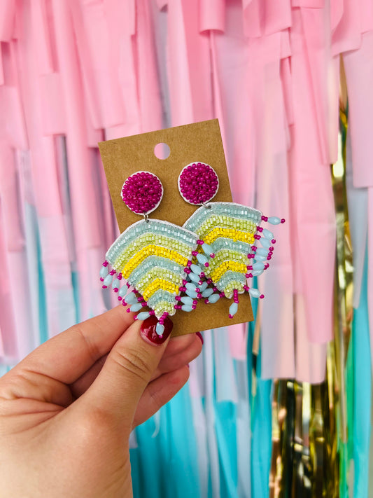 STRIPED SEED BEADED STATEMENT EARRINGS